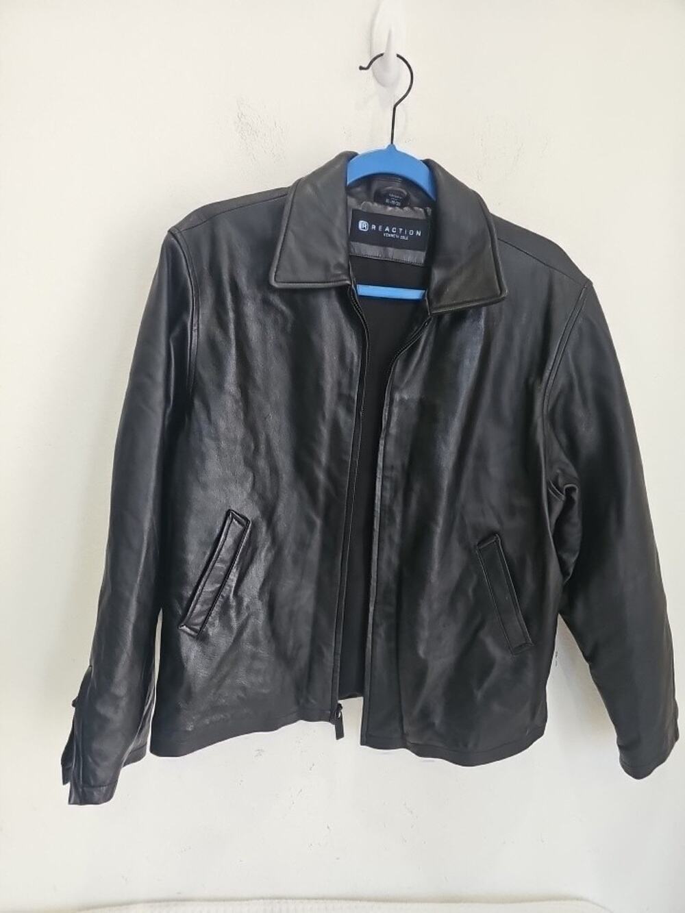 Kenneth Cole Reaction Genuine Leather Men's Jacket Size XL Zipper Light Quilted